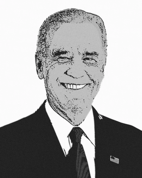 Illustrated Portrait Joe Biden Retro Vintage Style Pixelated Black White — Stock Photo, Image
