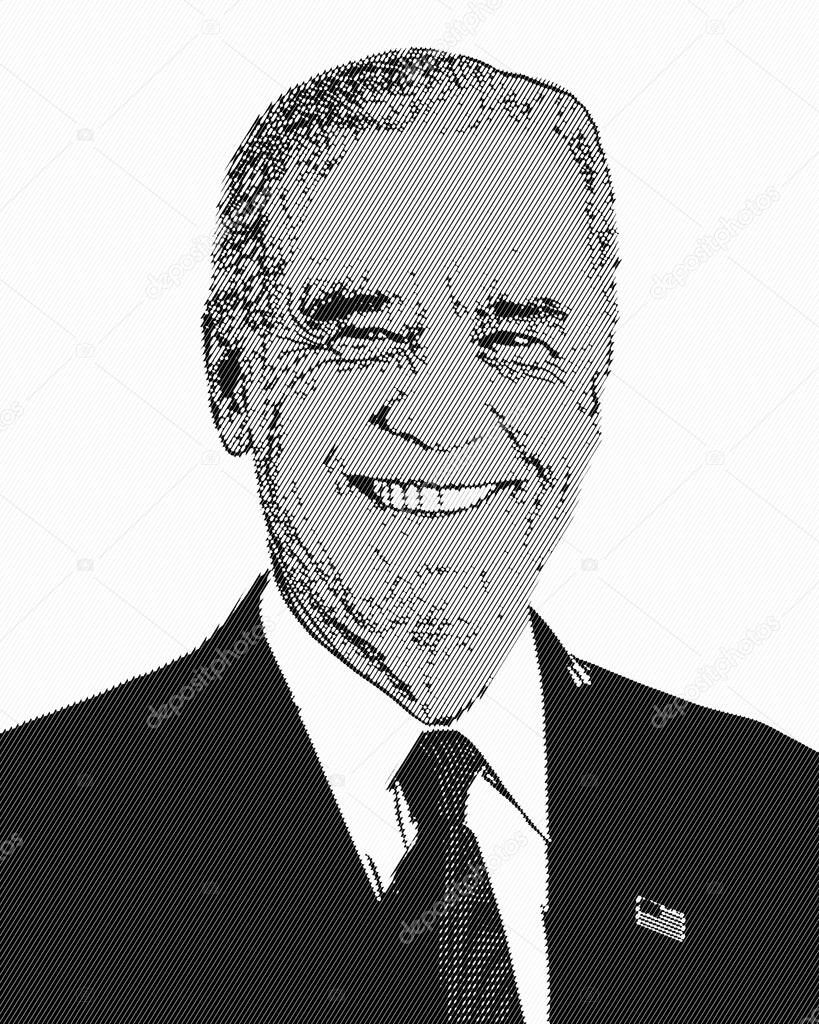 Illustrated portrait of Joe Biden retro vintage style in pixelated black and white, old-fashioned minitel style, old-fashioned tv set. Illustration, drawing