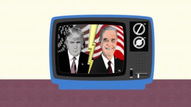 Trump-Biden maçının TV yayını. Retro televizyon setinde Biden 'ı yenmek. Başkanlık 2020.