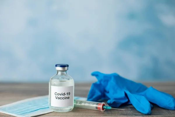 Frasco Medicamento Transparente Covid Cura Vacuna Contra Coronavirus Junto Con — Foto de Stock