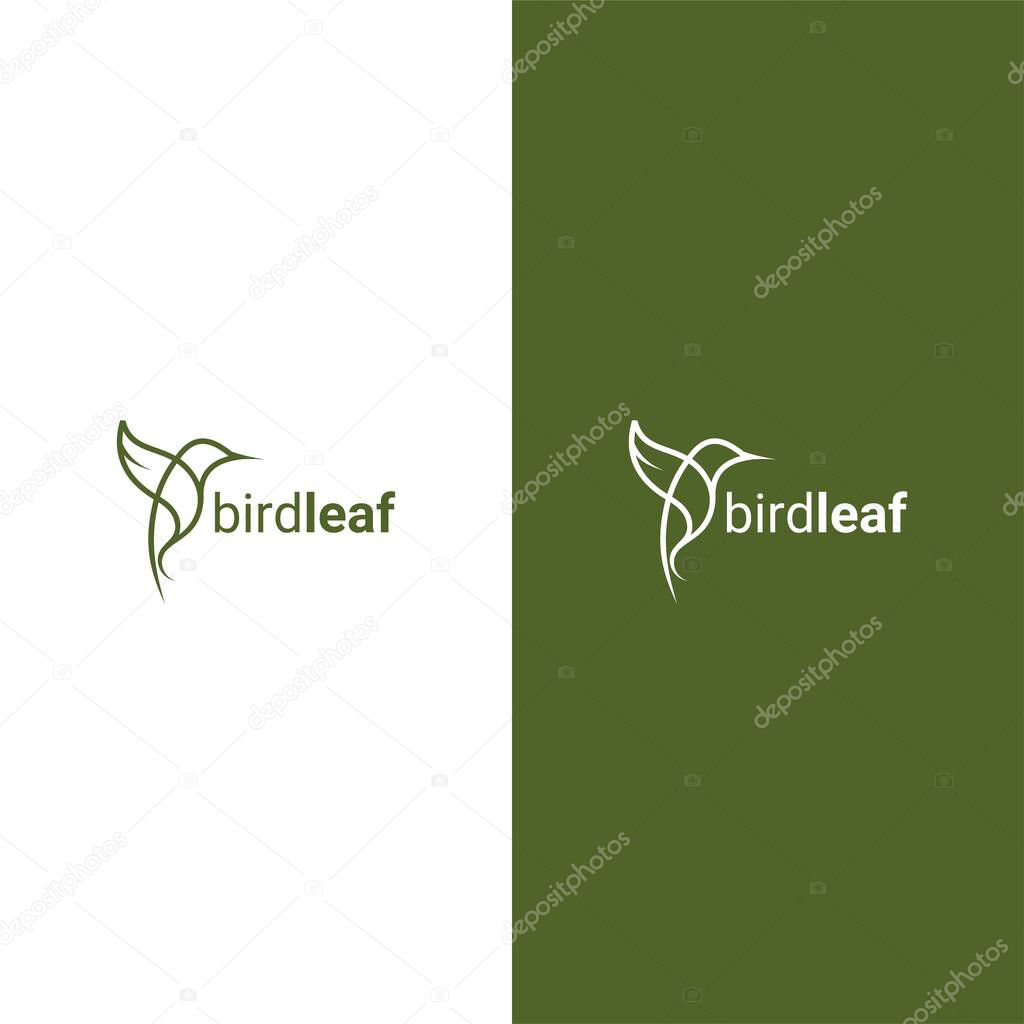 Creative luxury modern bird with green leaf logo template vector icon