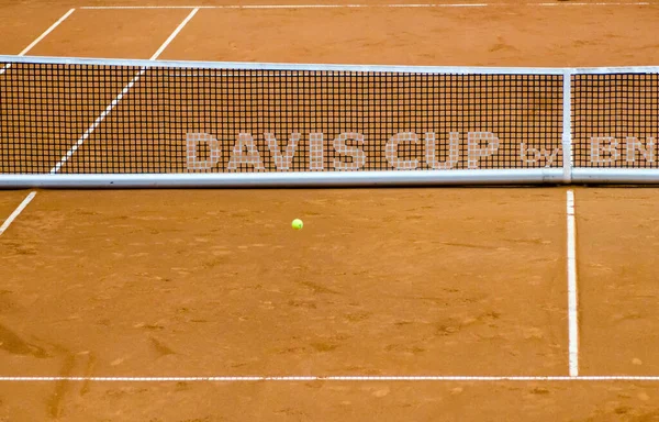 Nis Serbien Februari 2018 Detalj Tennisnät Med Suddig Boll Och — Stockfoto