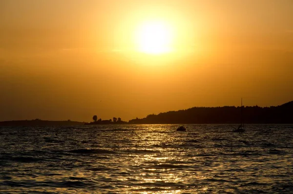 Magnifique Coucher Soleil Sur Plage Toroni Sithonie Halkidiki Grèce Avec — Photo