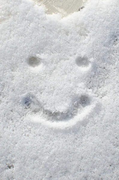 Smiley Face Snow Winter Sunny Day Snow Background Texture Sonrisa — Foto de Stock