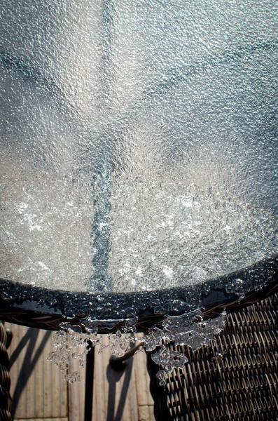 Современный Стеклянный Стол Льдом Нем Вид Сверху Открытый — стоковое фото