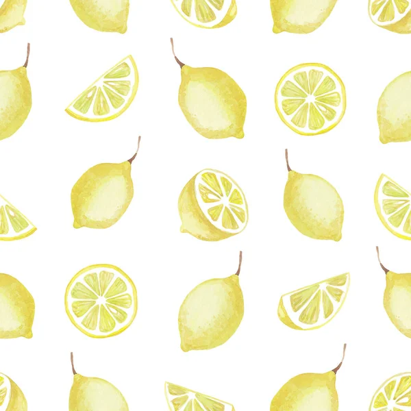 Padrão Sem Costura Aquarela Elementos Limão Amarelo Desenho Isolado Sobre — Fotografia de Stock