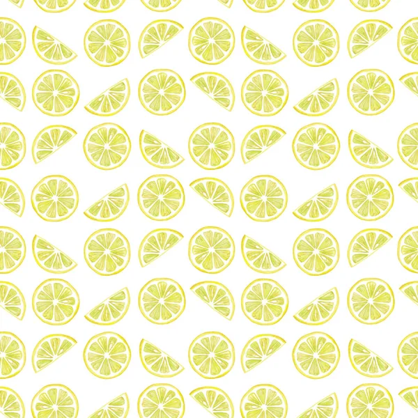 Watercolor Seamless Pattern Elements Lemon Rings Isolated Drawing White Background — Stock Photo, Image