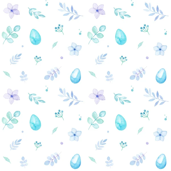 Frohe Osterfeiertage Aquarell Nahtlose Muster Mit Bunten Eiern Blumen Und — Stockfoto