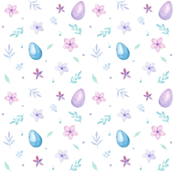 Feliz Pascua Acuarela Patrón Sin Costuras Con Huevos Colores Flores — Foto de Stock