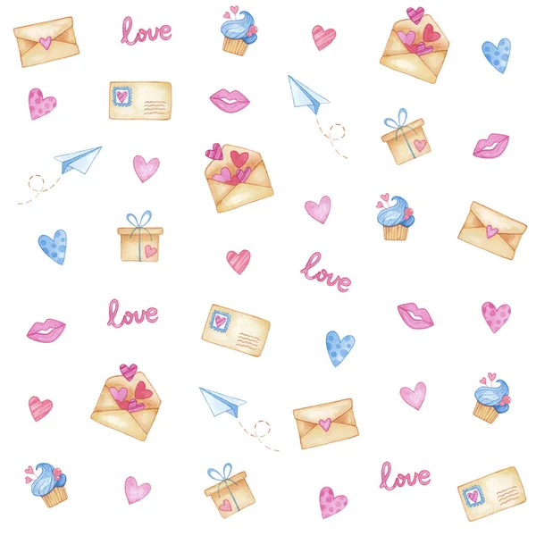 Valentine Day Elements Gift Box Valentines Cupcake Sucré Lettre Amour — Photo
