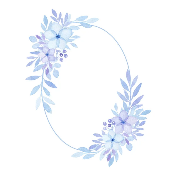 蓝色花的水彩花框 复制空间 — 图库照片