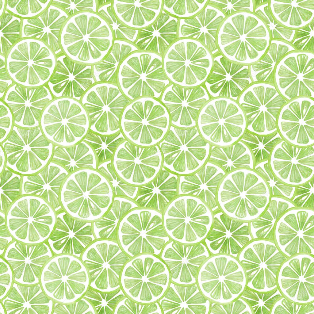 Watercolor seamless pattern from elements of lime rings.  Perfect for wrapping paper, print, packaging, wallpapers, textile and much more