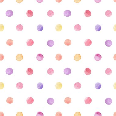 Renkli suluboya el boyasının kusursuz deseni beyaza izole edilmiş bir daire çiziyor. Kağıt, baskı, ambalaj, tekstil yuvarlak lekeler, sarı, kırmızı ve pembe renkler için mükemmel