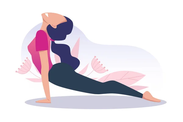 Ung Glad Pige Praktiserer Yoga Mediterer Kobra Poserer Bhujangasana Fysisk – Stock-vektor