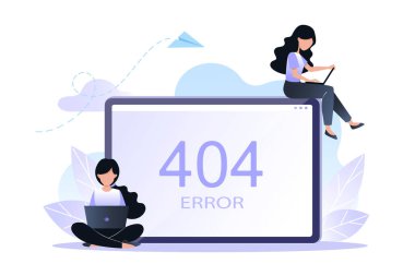 Hata 404 sayfası veya dosya insanların konseptiyle bulunamadı. Web sayfası, afiş, eğitim, programlama, sunum, sosyal medya, belgeler için illüstrasyon. Web sitesi bakımı, inşaat halindeki web sitesi, vektör 