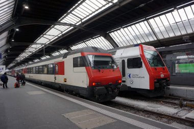 Zürih tren istasyonunda iki tren durdu.