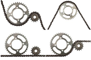 Beyaz arka plan üzerinde motosikletler için sprockets zincirlerle silindir