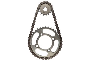 Beyaz arka plan üzerinde motosikletler için sprockets zincirlerle silindir