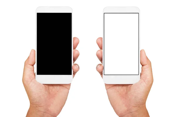 Ręka Trzyma Telefon Białym Tle — Zdjęcie stockowe