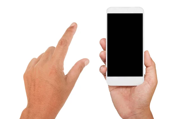 Ręka Trzyma Telefon Białym Tle — Zdjęcie stockowe