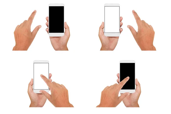 Zestaw Ręki Trzymającej Telefon Białym Tle — Zdjęcie stockowe