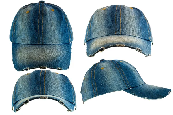 Vecchio Cappello Jeans Isolato Sfondo Bianco Con Percorso Ritaglio — Foto Stock