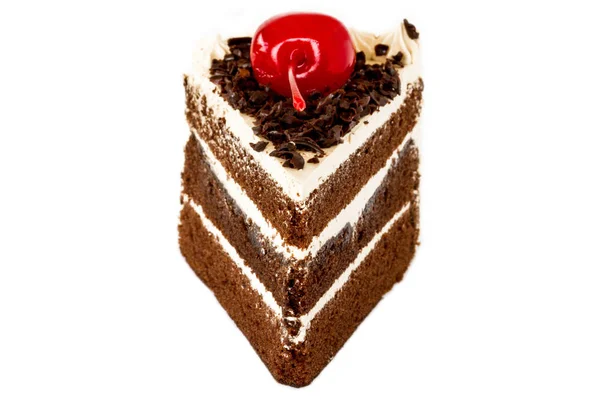 Schokoladenkuchenscheibe Mit Kirsche Auf Weißem Hintergrund — Stockfoto