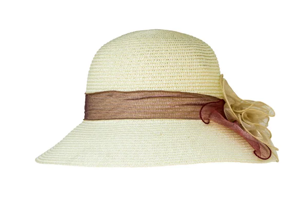 Cappello Paglia Moda Con Fiore Donne Isolate Sfondo Bianco — Foto Stock