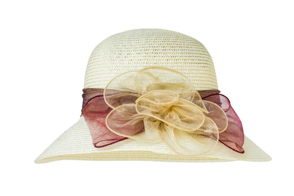 Moda Sombrero Paja Con Flor Para Mujeres Aisladas Sobre Fondo —  Fotos de Stock