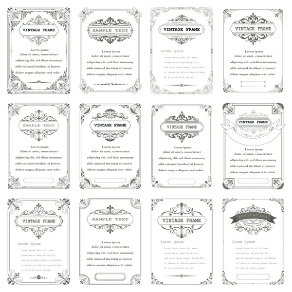 Set Vintage Frame Beautiful Filigree Decorative Border Premium Invitation Cards — Stock Vector