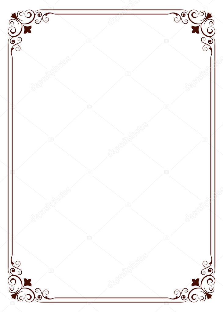 Decorative frame in vintage style with beautiful filigree and retro border for premium invitation cards or luxury certificate on ancient background, ornament vector
