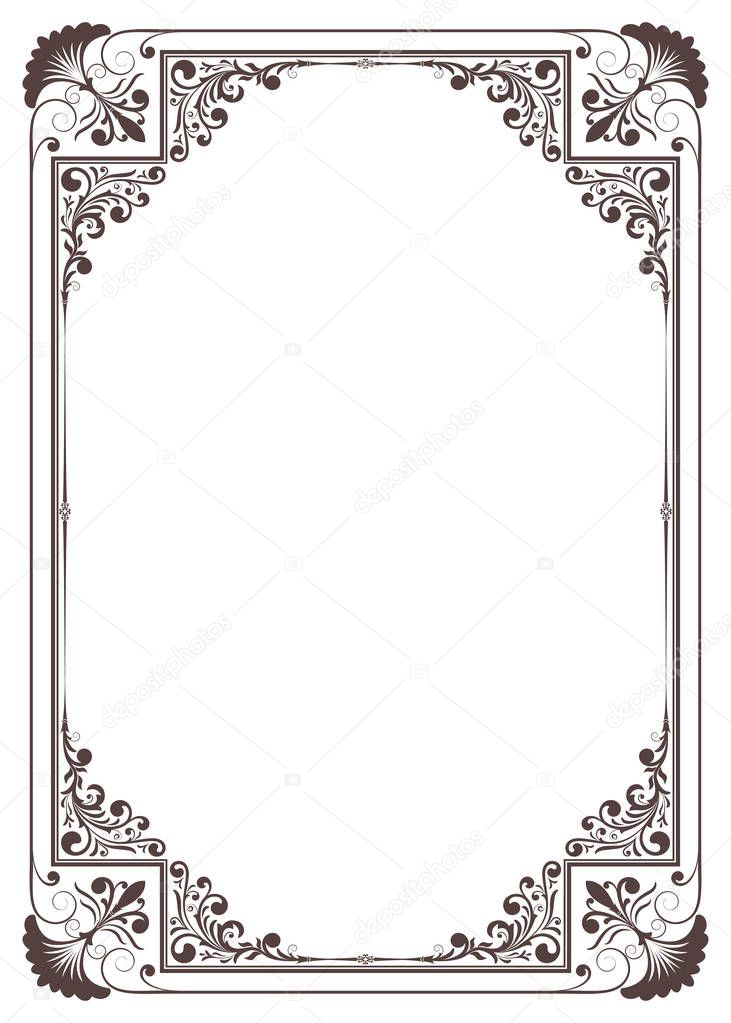 Decorative frame in vintage style with beautiful filigree and retro border for premium invitation cards or luxury certificate on ancient background, ornament vector