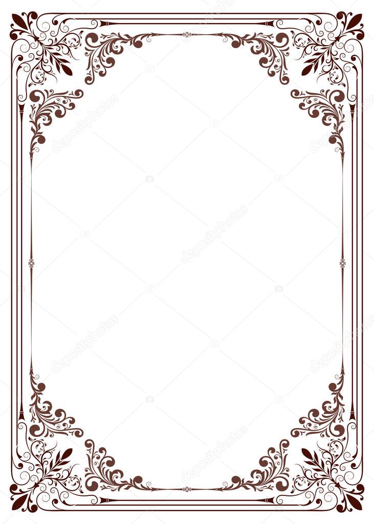 Decorative frame in vintage style with beautiful filigree and retro border for premium invitation cards or luxury certificate on ancient background, ornament vector