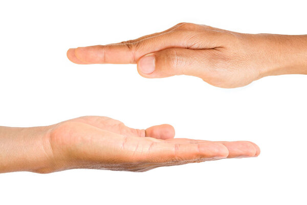 пустая рука держит изолированы на белом фоне
