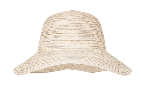 Ψάθινο Καπέλο Μόδας Για Τις Γυναίκες Που Απομονώνονται Λευκό Φόντο — Φωτογραφία Αρχείου