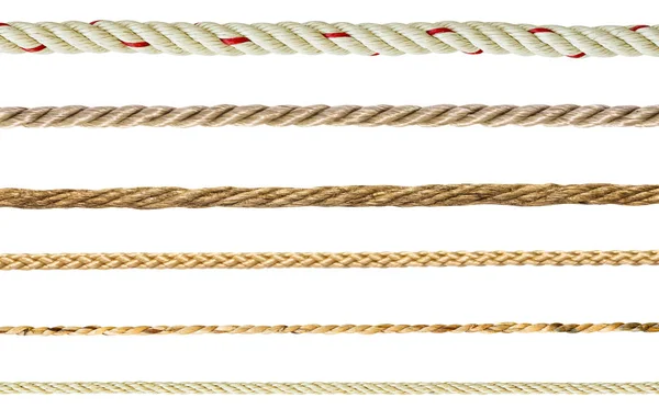 Колекція Різних Мотузок Ізольована Білому Тлі Відсічний Контур — стокове фото