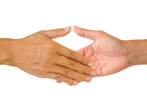 白い背景に分離された つの男性握手 — ストック写真