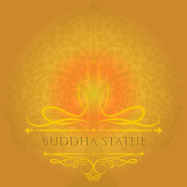 buddha statue in ancient tracery and calligraphic element with vintage frame, The important day of buddhist concept,  vector illustration clipart