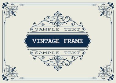güzel telkari ve sigorta primi davetiye veya eski arka plan, süsleme vektör üzerinde lüks sertifikası için retro kenarlıklı vintage tarzı dekoratif çerçeve