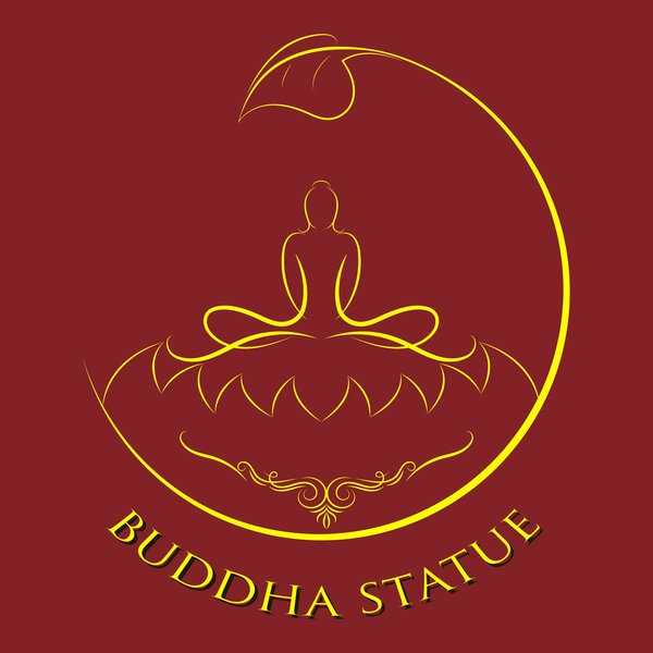 buddha statue in ancient tracery and calligraphic element with vintage frame, The important day of buddhist concept,  vector illustration