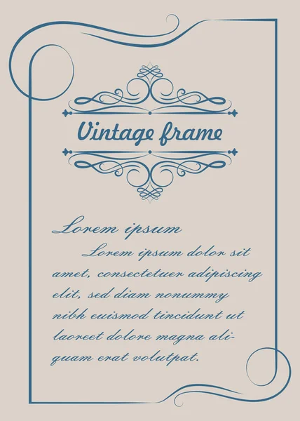 Díszítő Keret Vintage Stílusú Gyönyörű Filigrán Retro Határ Prémium Meghívók — Stock Vector
