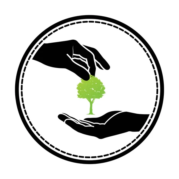 Yeşil Ağaç Logosuna Insan Eli Doğa Simgesi Ekoloji Kavramı Vektör — Stok Vektör