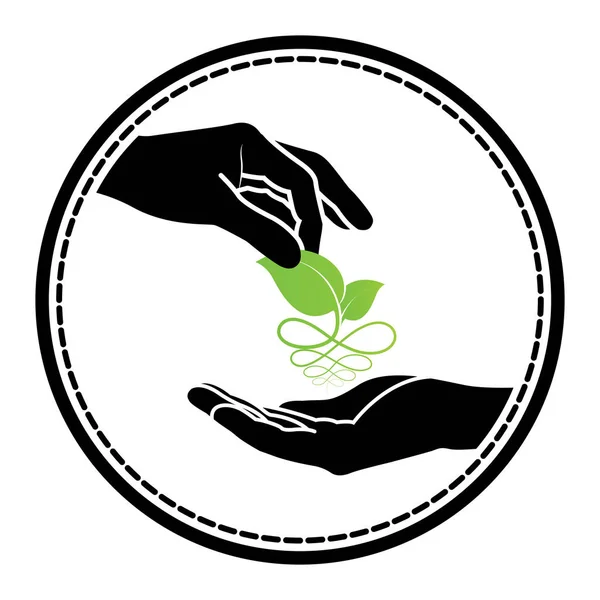 Logotipo Hoja Verde Mano Humana Icono Hojas Concepto Ecología Ilustración — Vector de stock
