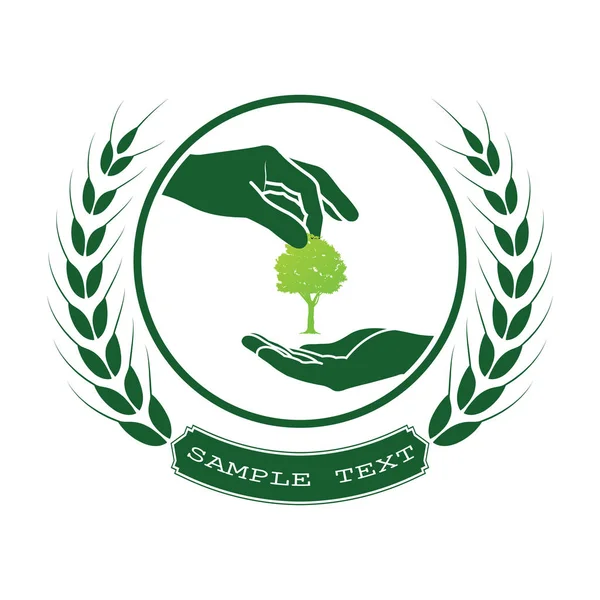 Logotipo Del Árbol Verde Mano Humana Icono Naturaleza Concepto Ecología — Vector de stock