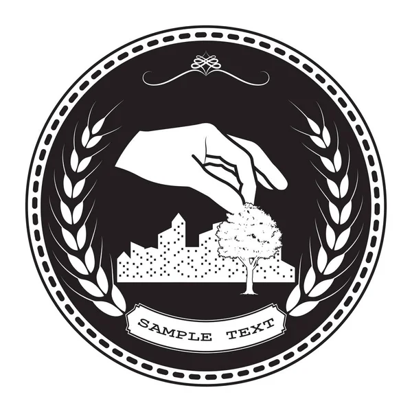 Logo Arbre Sur Main Humaine Avec Fond Ville Icône Nature — Image vectorielle