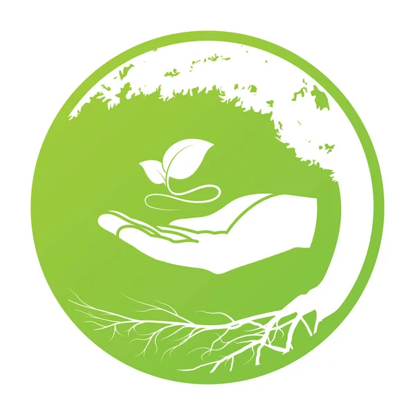 Yeşil Yaprak Logosuna Insan Eli Yaprakları Simgesi Ekoloji Kavramı Vektör — Stok Vektör