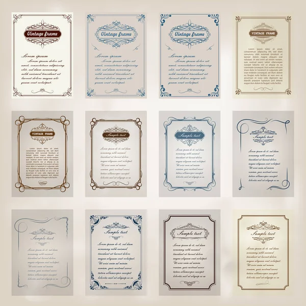 Set Vintage Frame Met Mooie Filigraan Decoratieve Rand Premie Uitnodigingskaarten — Stockvector