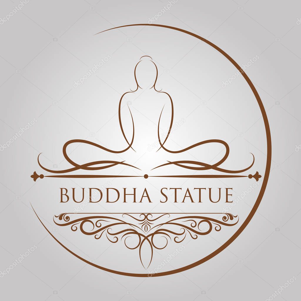 buddha statue in ancient tracery and calligraphic element with vintage frame, The important day of buddhist concept,  vector illustration