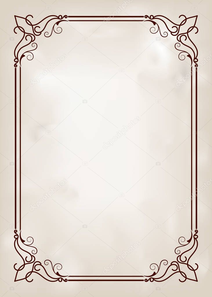 Decorative frame in vintage style with beautiful filigree and retro border for premium invitation cards or luxury certificate on ancient background, ornament vector