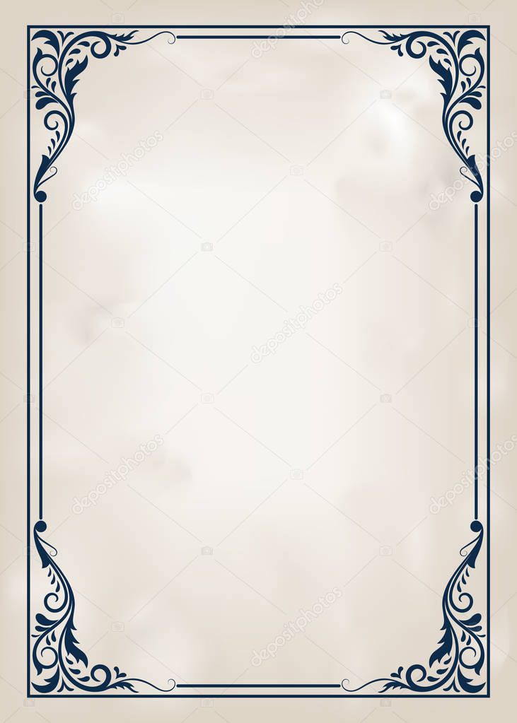 Decorative frame in vintage style with beautiful filigree and retro border for premium invitation cards or luxury certificate on ancient background, ornament vector